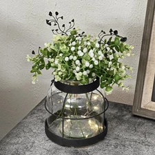Farmhouse Lantern Vase Vintage Glass Flower Vases with Plants Babysbreath Lig...