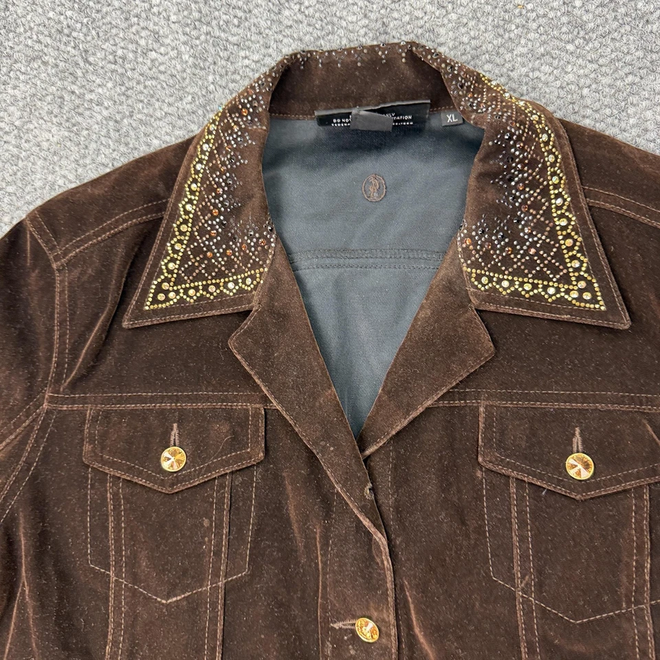 Christine Alexander Jacket Womens XL Brown Velour Rhinestone Embellished Western - Image 2 of 4