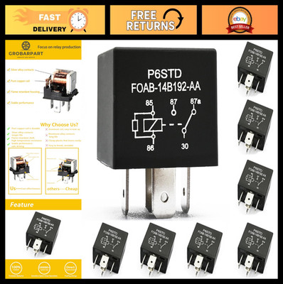 8 Pcs 40A 12V 5 Pin Relay - OEM Replacement for Ford, P6Sdt Foab-14B192-Aa
