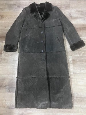 Brandon Thomas Women's Sz XL Brown Genuine Suede Leather Faux Fur Shearling Coat