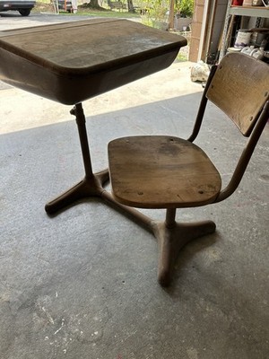 Mid-Century Children's Young Adult School Desk w/ Attached Chair