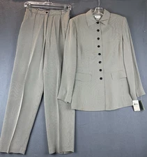 VTG Due Per Due Pant Suit Sz 6 NWT Brown Black Chevron Lined Elastic Waist Pleat