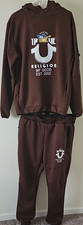 True Religion Brown 2-Pc Fleece Logo Sweatsuit Hoodie/Jogger Pants Men's XL