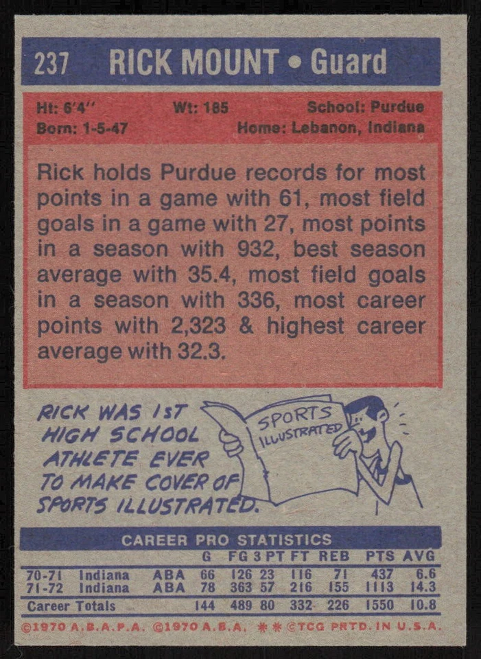 1972-73 Topps #237 Rick Mount - $1 SHIPPING (JB) - Image 2 of 2