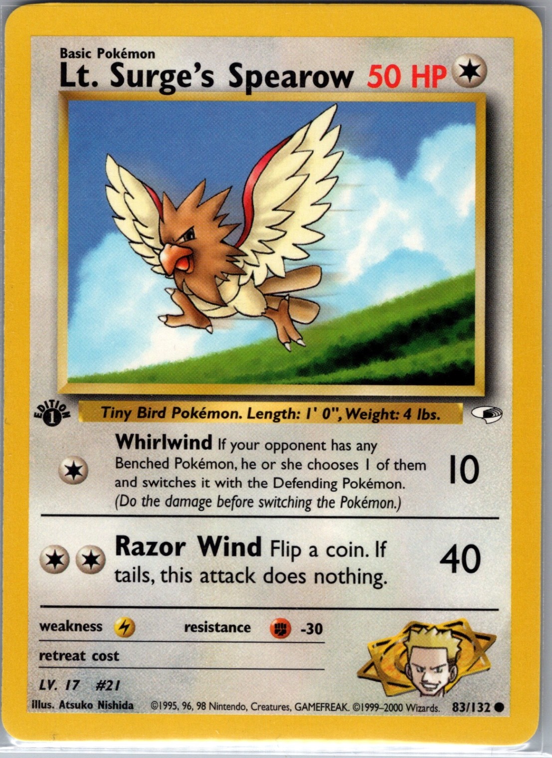 Lt. Surge's Spearow 1st Edition 83/132 Gym Heroes - Pokemon Card - NM