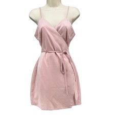 Majorelle Nini Mini Wrap Dress Ballet Pink Satin Spaghetti Strap V Neck Size M