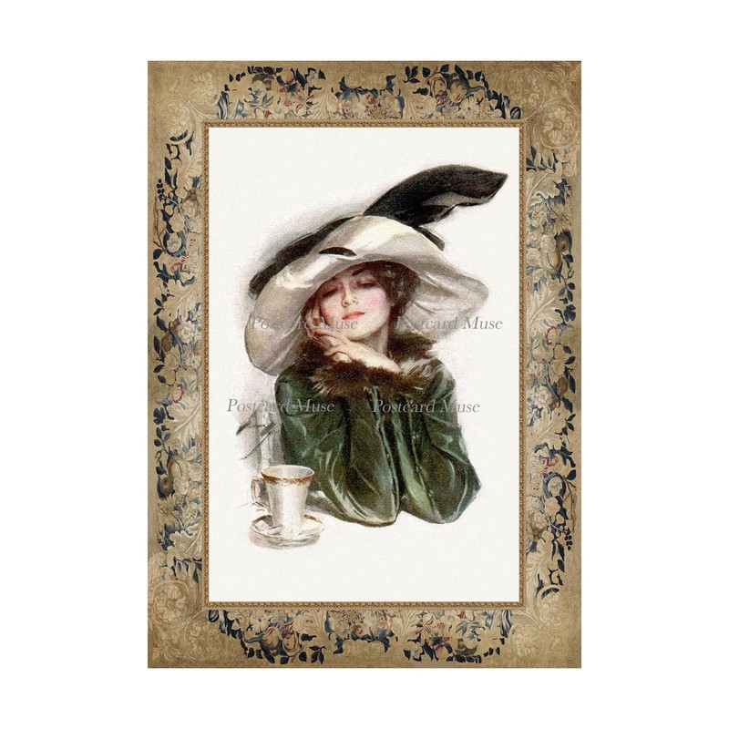 Lady With A Cup By Harrison Fisher Cotton Fabric Block Panel Sewing Applique