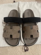Rare Coveted Hermès Brand New, Unworn Men's Etoupe Suede Chypre sandals Size 43