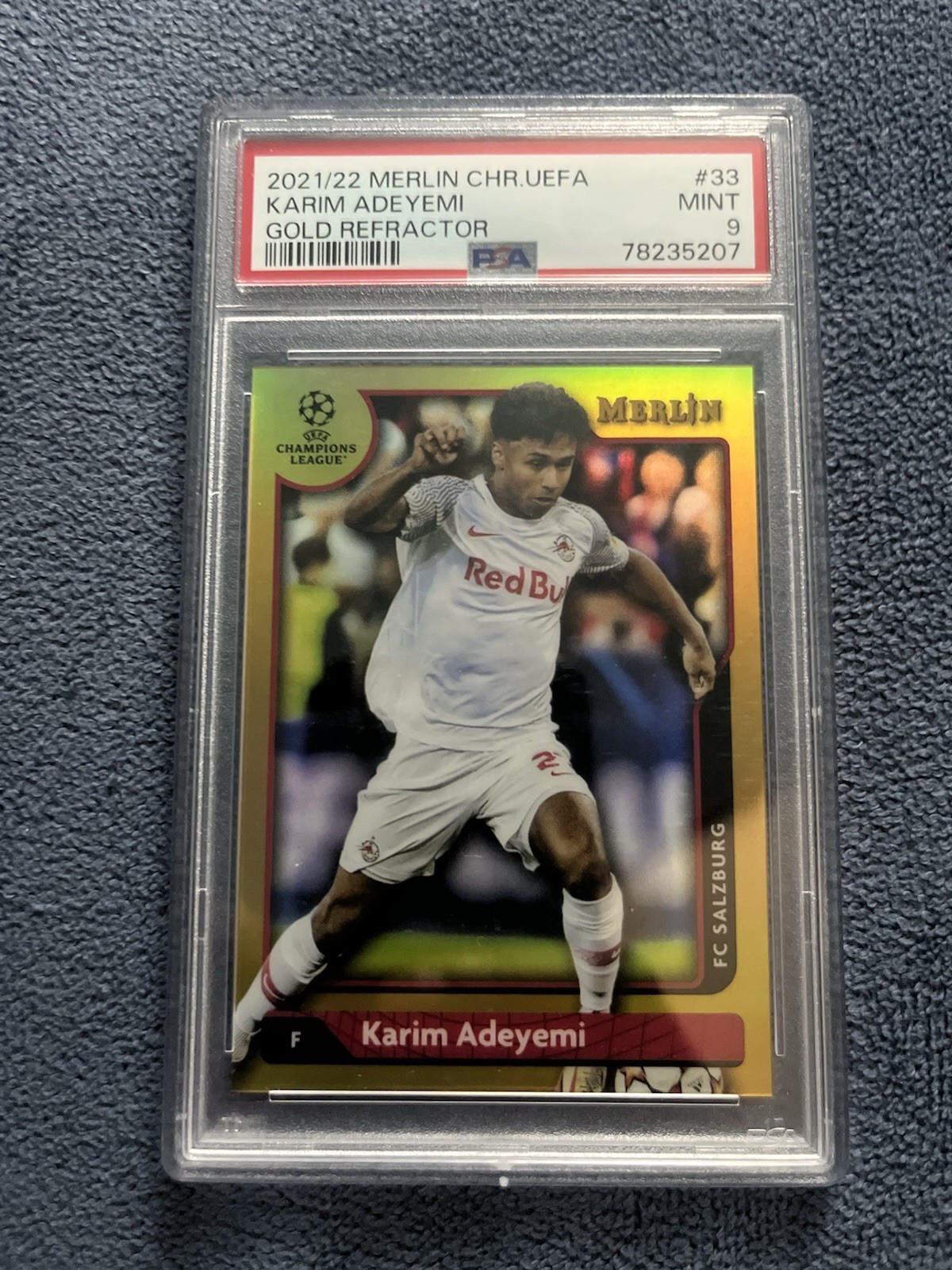2021/22 MERLIN CHR.UEFA KARIM ADEYEMI #33 GOLD REFRACTOR PSA 9 30/50