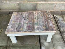 handmade rustic wooden table is crafted from reclaimed wood original paint stain