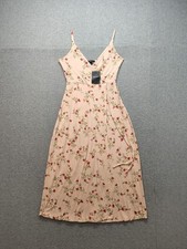 Forever 21 Women Dress S Beige Red Floral Print Spaghetti Straps V Neck Summer