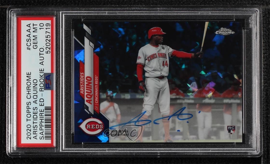 2020 Topps Chrome Sapphire Rookie Aristides Aquino PSA 10 GEM MT Auto 1o2