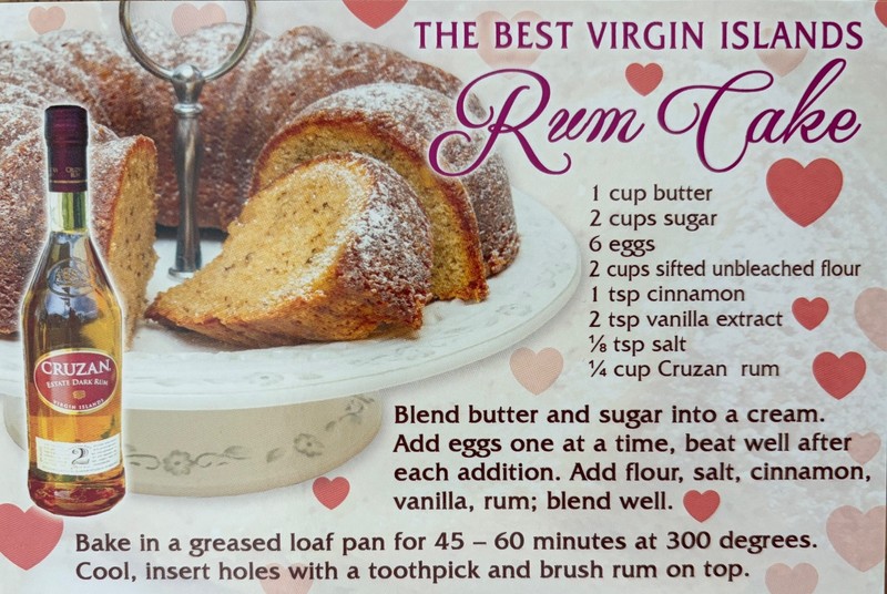"The Best Virgin Islands RUM CAKE" Recipe. -   Postcard - unposted