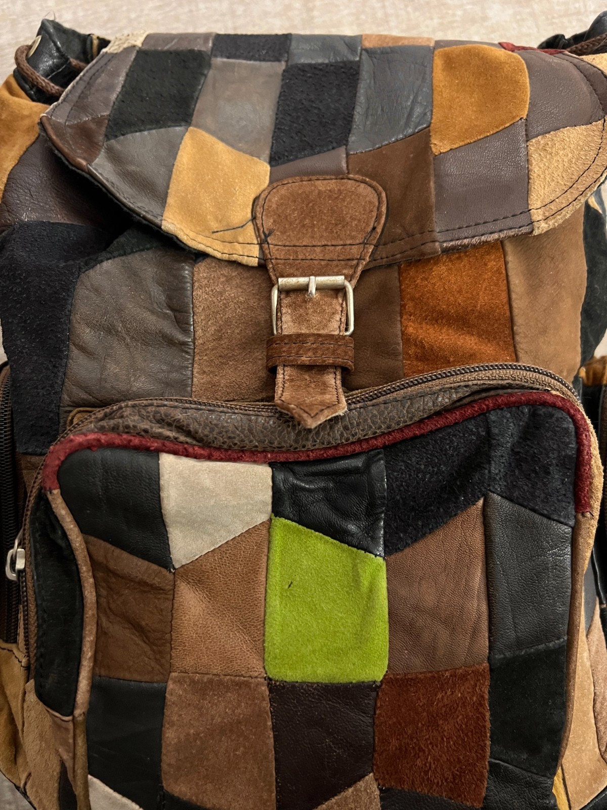 Moroccan leather patchwork cinch/bacback - image 2