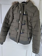 Superdry Khaki Winter Jacket XL Faux Fur Hood Padded Coat Excellent Condition