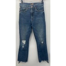 Mother The Insider Crop Step Chew Jeans Womens 26 Blue Denim Distressed 26x25
