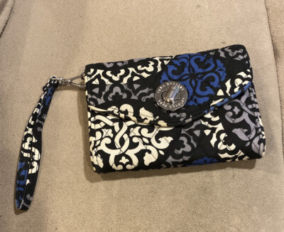 Vera Bradley Smartphone Wristlet Clutch Purse Black White Blue Gray  *EX ++