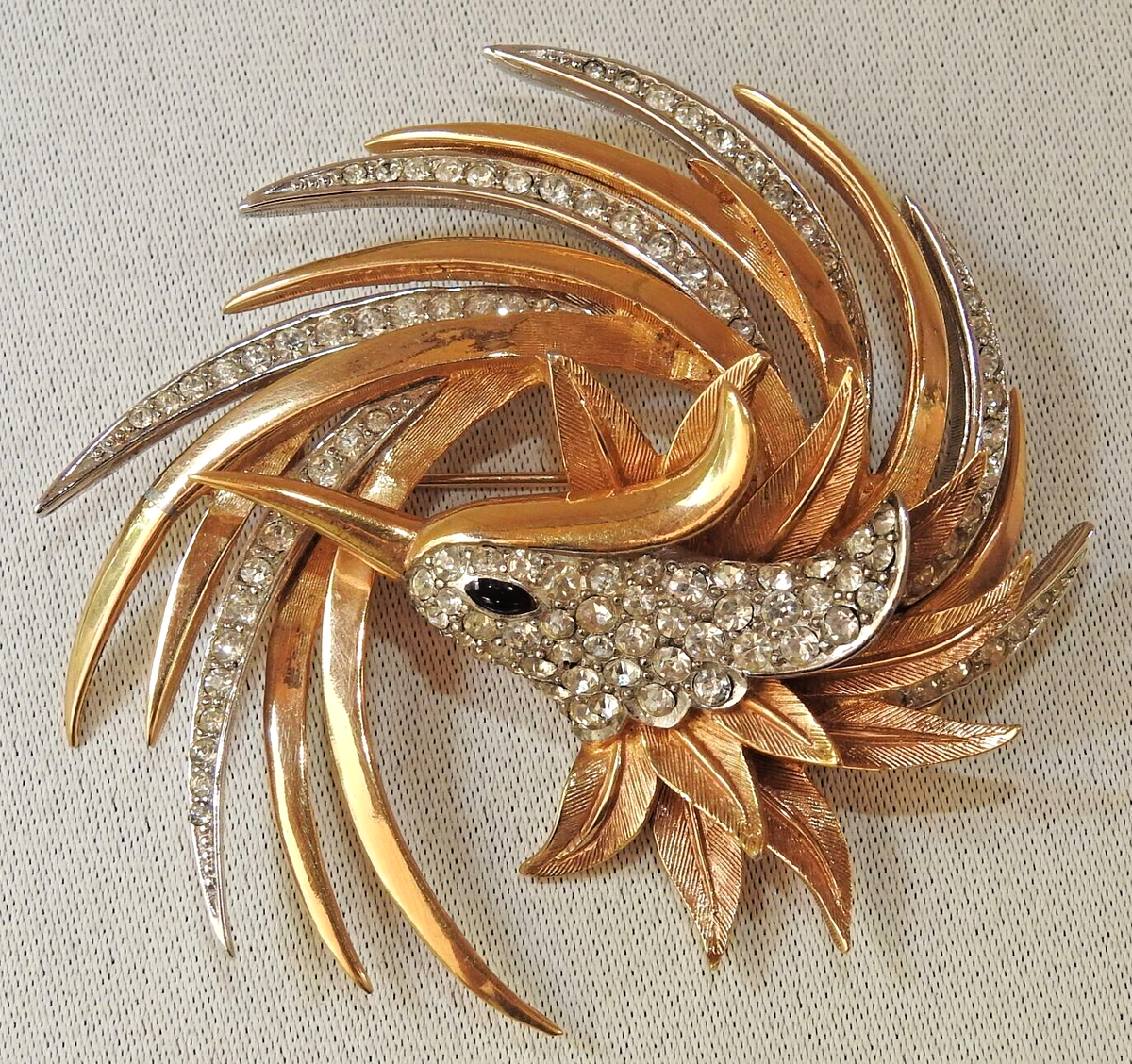Vtg Book Swirled Paradise Phoenix Bird Brooch MARCEL BOUCHER 9022p
