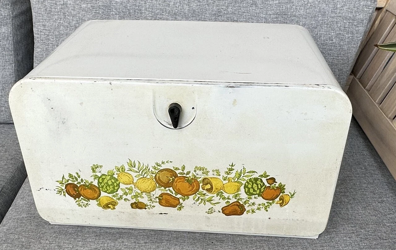 Vintage Mushroom Bread Box Spice of Life Vegetables Beauty Box Tin Pie Shelf USA