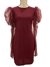 Unbranded Womens Dress Long Sheer Balloon Sleeve Zip Back Round Neck Size Medium