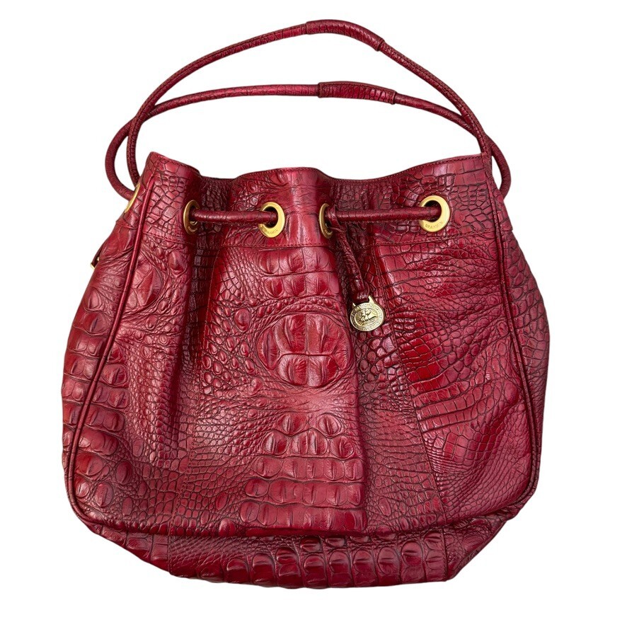 Brahmin Vintage Red Croc Embossed Leather Bucket Large Hobo  display picture 1