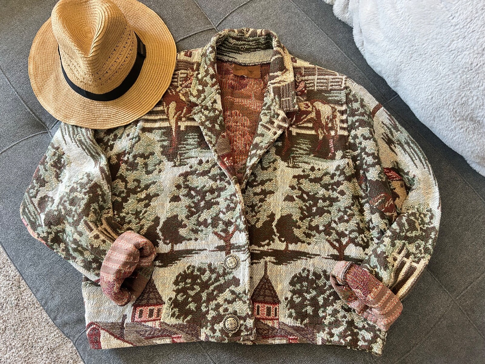 Vintage! Giacca arazzo PAINTED PONY polo cavallo fienile campagna taglia unica S M L