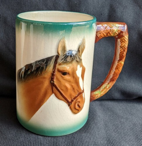 Beautiful Vtg HAL-SEY FIFTH JAPAN Horse Mugs Equestrian Porcelain Highly Embosse - Picture 6 of 11