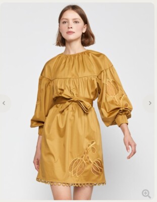 NWT Cynthia Rowley Tulip Embroidered Mini Dress size Small in Camel color