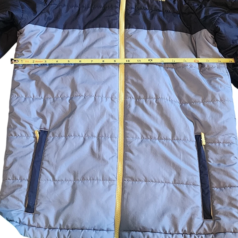 Abrigo acolchado de invierno ligero unisex Columbia gris/amarillo/negro con cremallera grande Foto 3 de 4