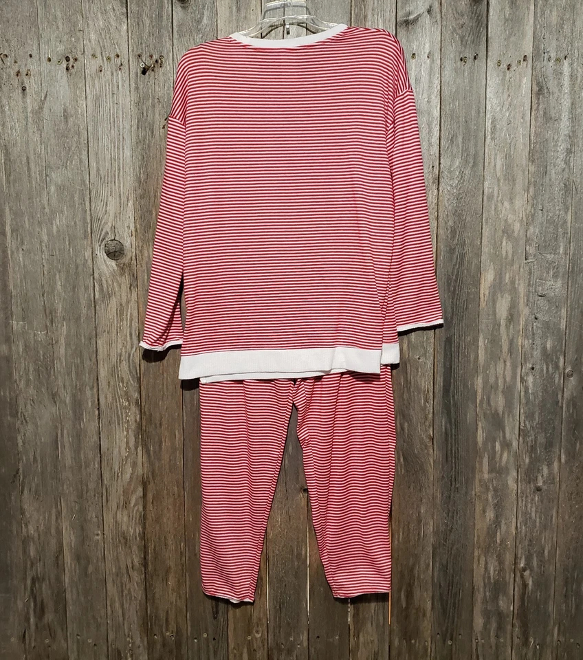 Secret Treasures M 8 10 Pajamas Red White Knit Set Women's Top Pants Long Sleeve - Image 4 of 4