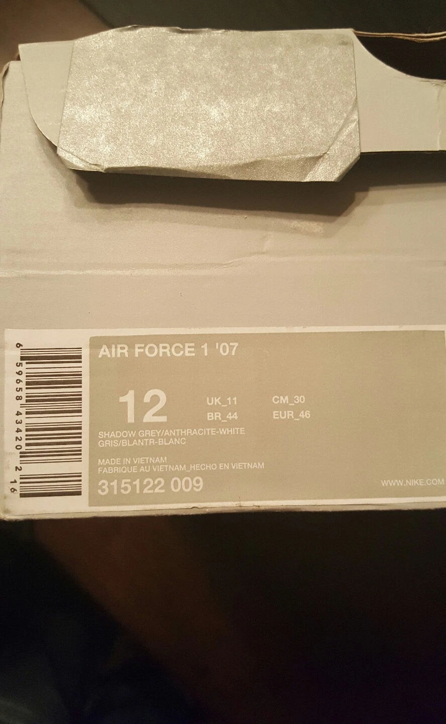 Nike AF1 One Supreme '07 ombre gris/blanc 315122 009 taille 12