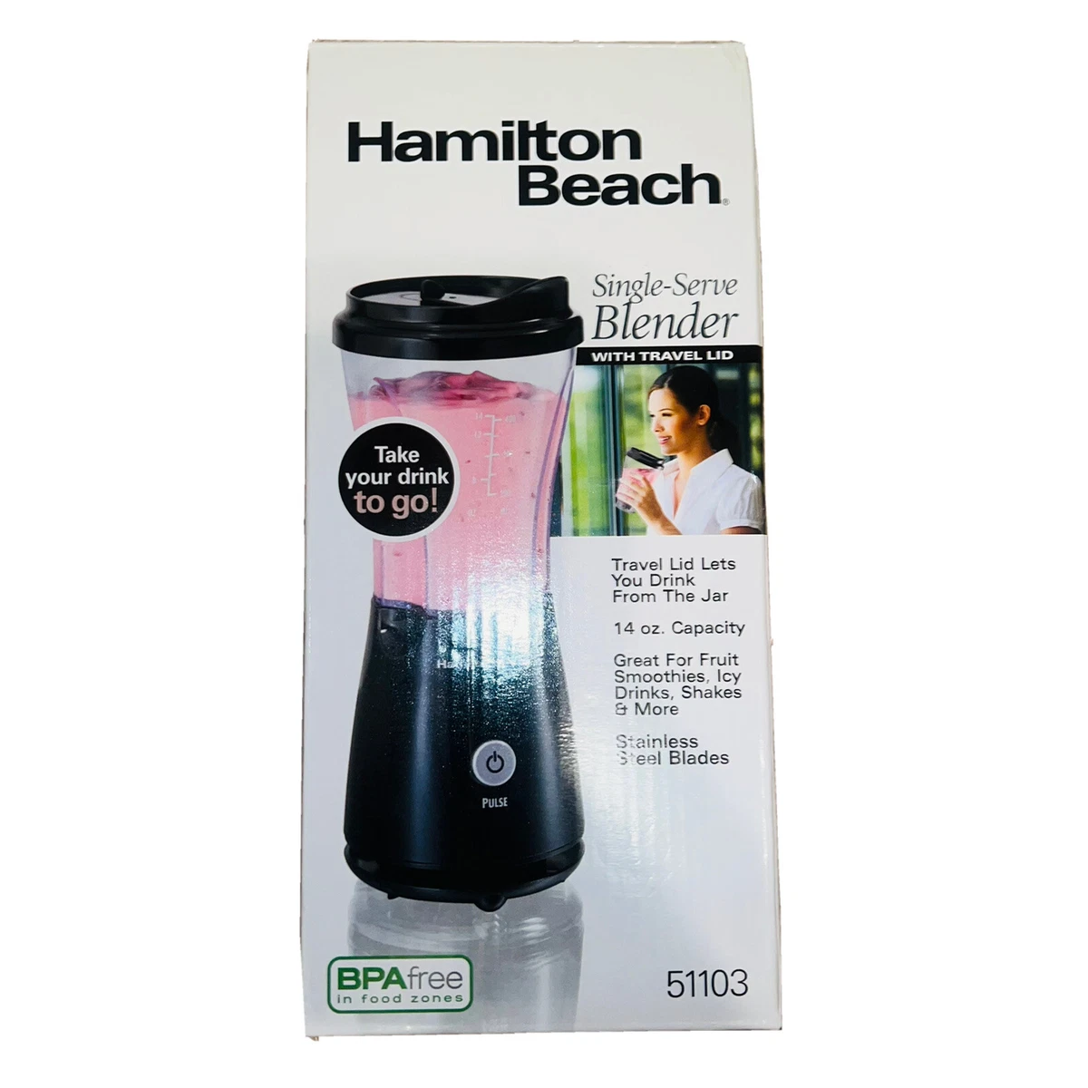 Hamilton Beach 14 oz Single Serve Blender with Travel Lid, Black