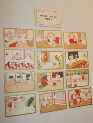 HOW A NICE LITTLE GIRL SPENDS HER DAY 12 Matched Pictures J.Gouppy Belgium Fine