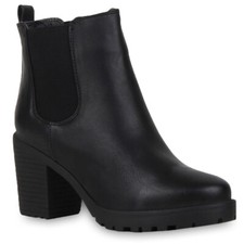 Damen Chelsea Boots Stiefeletten Blockabsatz Plateau Profilsohle 901879 New Look