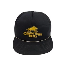 Vintage Charles Town Races Snapback Trucker Hat Mesh Cap Black Horse Race