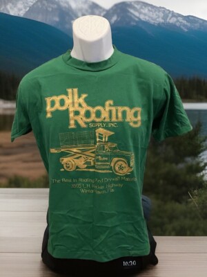 Polk Roofing Supply Vintage 80s Green T Shirt Size M Florida