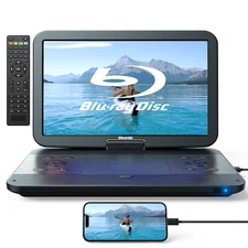 17.6" Portable Blu ray DVD Player with 15.6" 1080P HD Swivel Screen Dolby Audio
