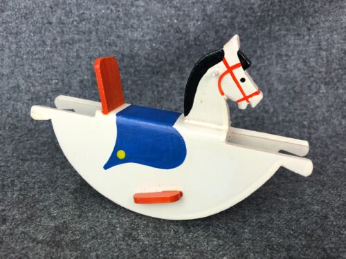 Vintage Wood Doll Dollhouse Rocking Horse Chair 5 1/2" Marked East Germany