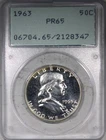 1963 Proof Franklin Half Dollar PCGS PR65 OGH Old Green Rattler Holder