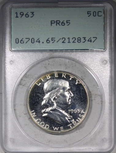 1963 Proof Franklin Half Dollar PCGS PR65 OGH Old Green Rattler Holder