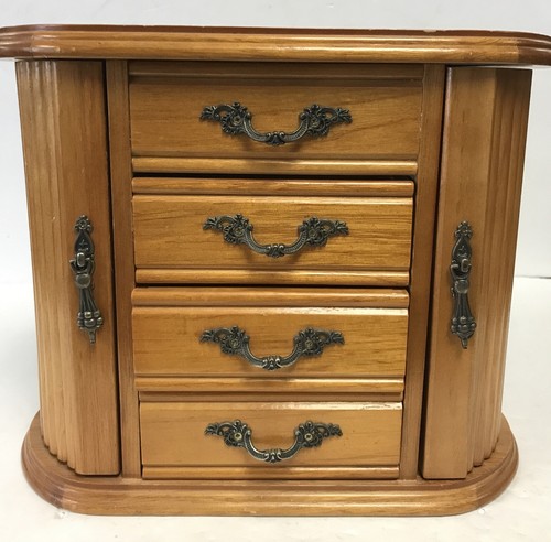 Vintage Wooden 3 Drawer Armoire Jewelry Organizer With Mirror - 第 1/3 張圖片