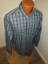 Large Mens Eddie Bauer Button Down Blue Plaid Wrinkle Free Dress Shirt Relaxed