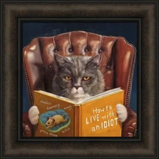 HOME IMPROVEMENT by Lucia Heffernan 16x16 Cat Reading Funny FRAMED ART PICTURE