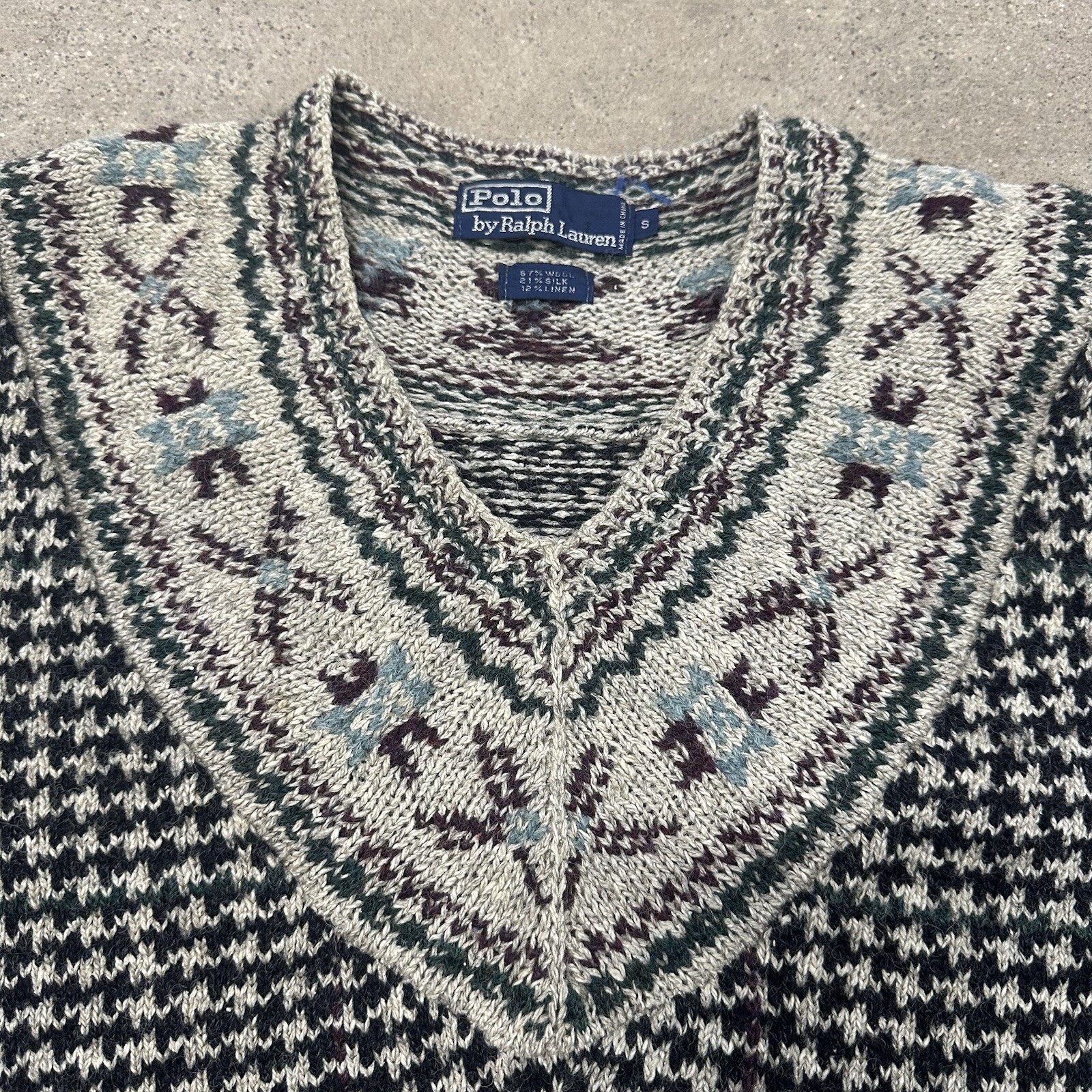 Vintage Polo Ralph Lauren 1987 Houndstooth Sweater V Neck Wool Silk Size Small image 6
