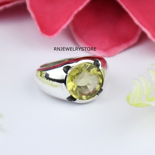 10mm Natural Lemon Quartz 925 Sterling Silver Handmade Lemon Quartz Ring Gift - Picture 3 of 6