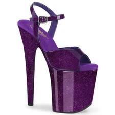 PLEASER FLAMINGO-809GP Purple Glitter 8" Heel Ankle Strap Platform Women's Shoes