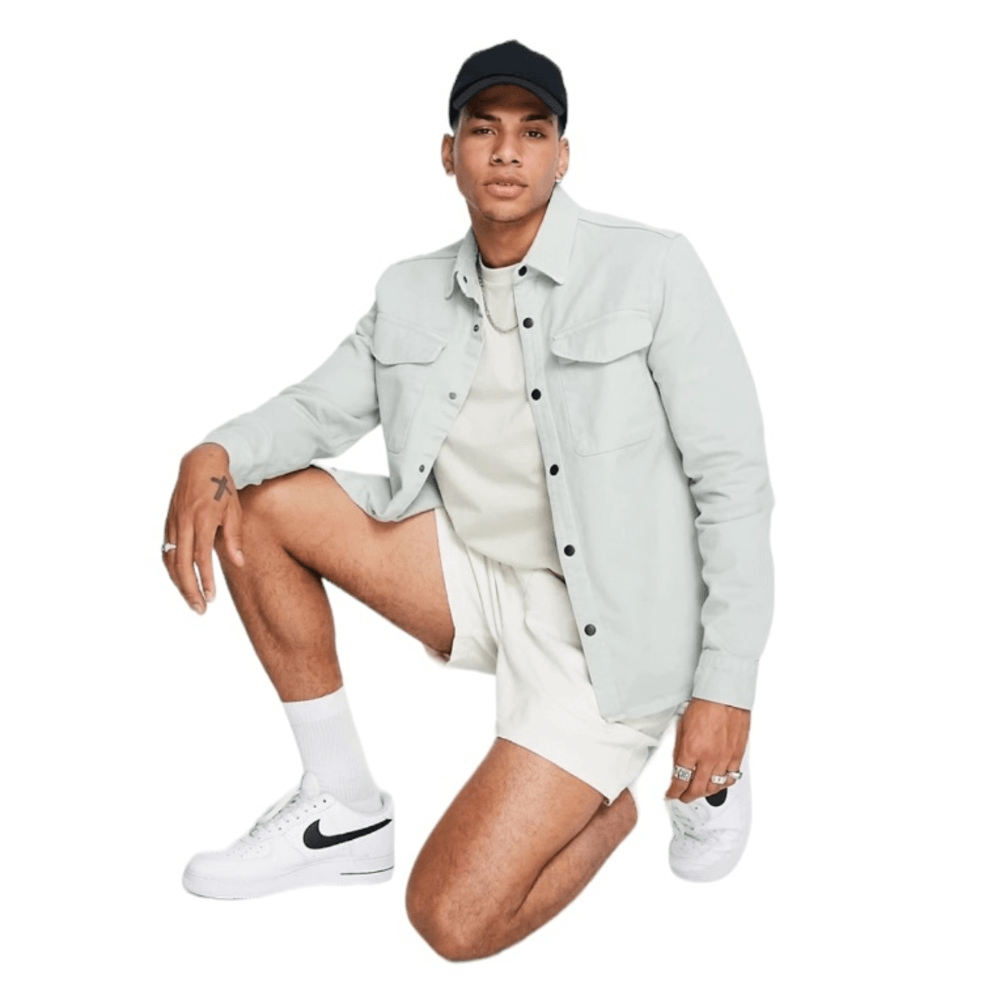 River Island Shirt Mens Large Green Overshirt Snap Button Long