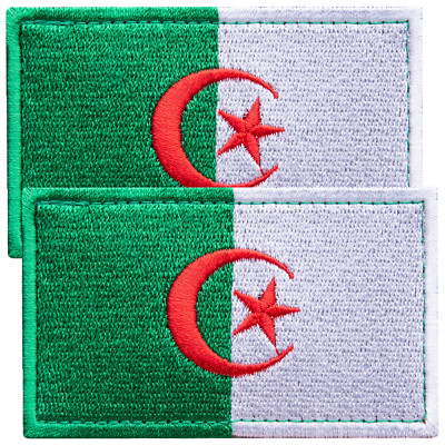 2Pcs Algeria Flag Patch Set, Embroidered Algerian Patch 2x3