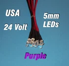 10 x LED - 5mm PRE WIRED LEDS 24 VOLT PURPLE 24V DC