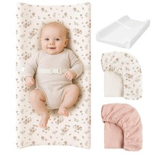 Muslin Changing Pad with Waterproof Lining Foam, Includes 2 Pack Soft  Cotto...